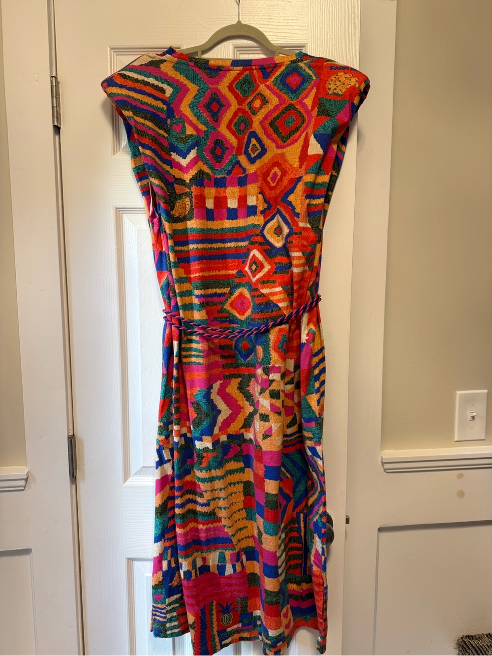 Farm Rio Patchwork Geometric Pattern Dress Size XL with Belt - Picture 6 of 6